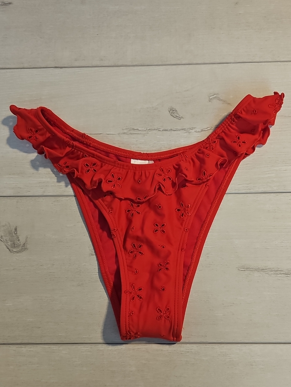Wild Fable Women's S Red Ruffle Waist Eyelet Bikini Bottom